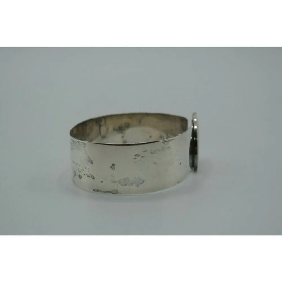 Cuff  Bracelet with Diagonal Oval Stone 925 JPA Sterling Silver 20 Grams Vtg - Picture 5 of 7